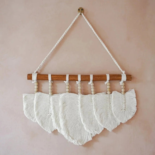 MACRAME FEATHERS WALL ART | WHITE - Green Design Gallery