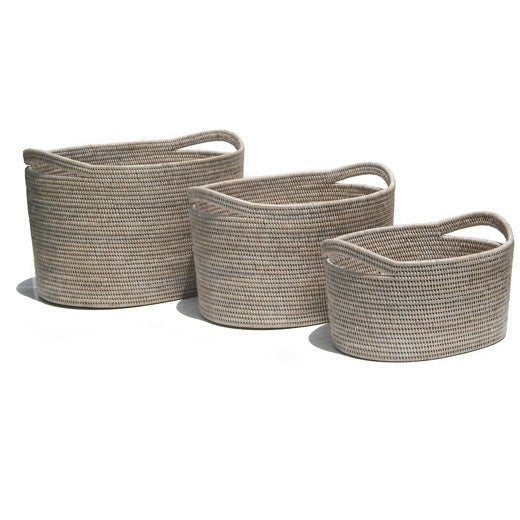 RATTAN OVAL BASKETS | SET OF 3 | 2 COLOR CHOICES - Green Design Gallery