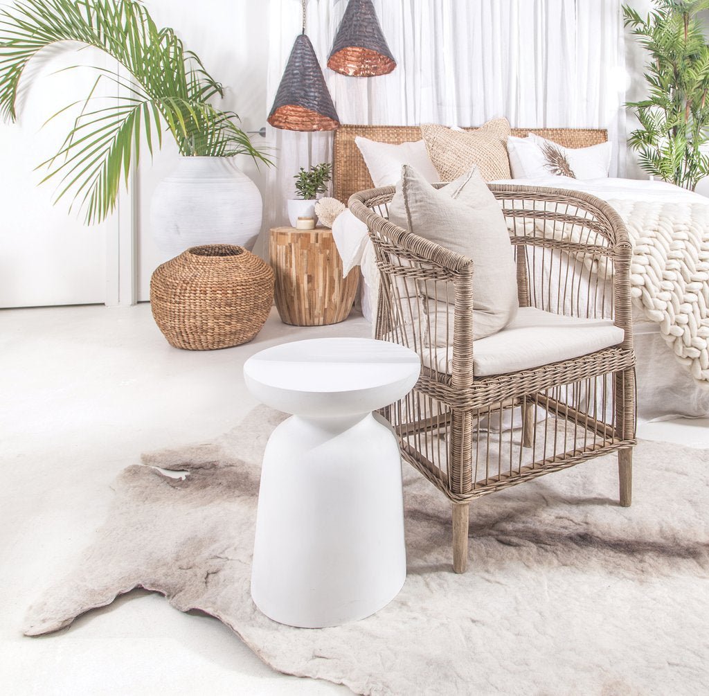 AKONI STOOL + SIDE TABLE | WHITE RESIN | IN-OUTDOORS - Green Design Gallery