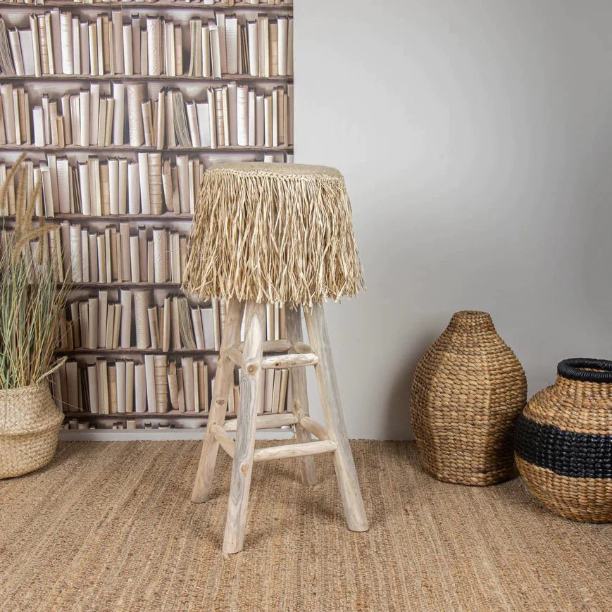 BURLAP +JUTE BARSTOOL | NATURAL TEAK | IN-OUTDOORS - Green Design Gallery