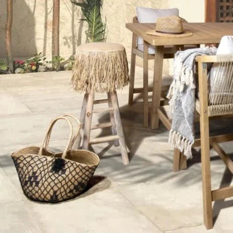 BURLAP +JUTE BARSTOOL | NATURAL TEAK | IN-OUTDOORS - Green Design Gallery