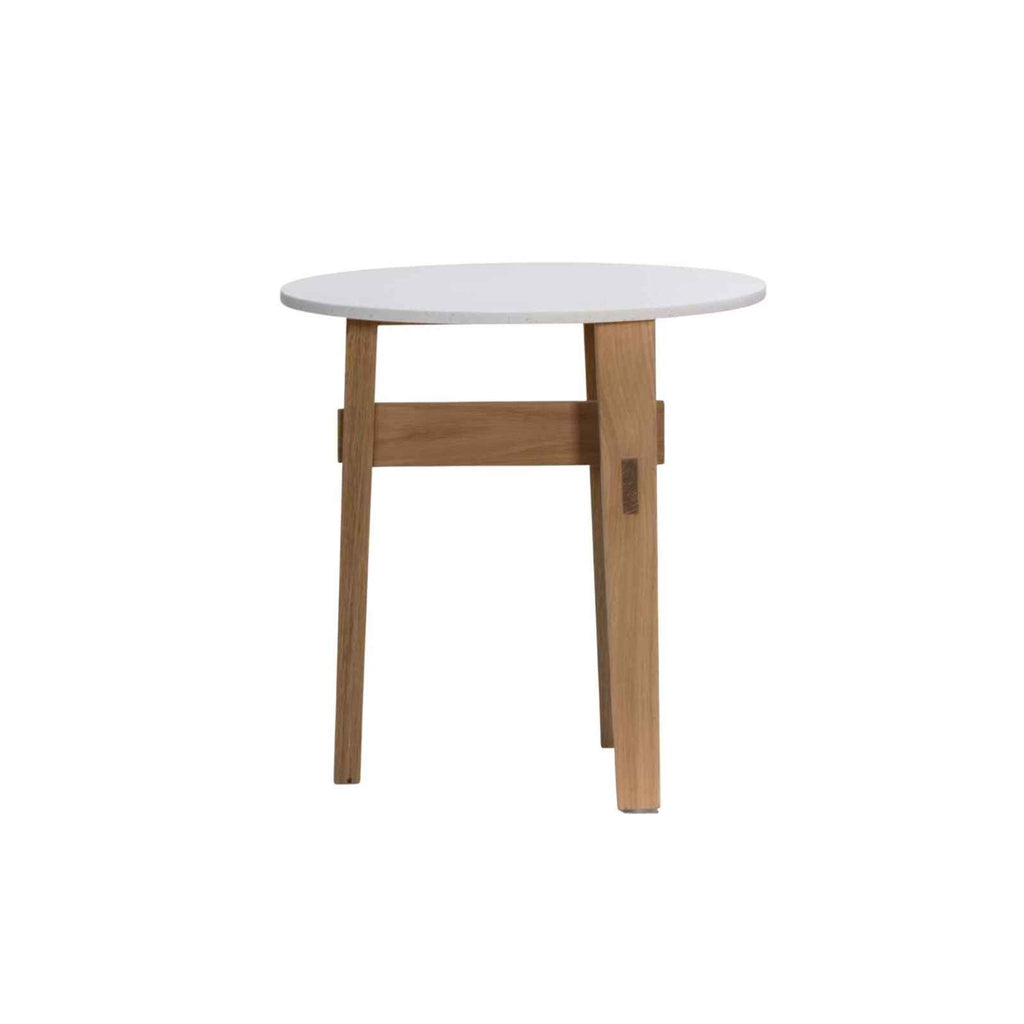 ARC PLATFORM SIDE TABLE | OAK + WHITE STONE - Green Design Gallery