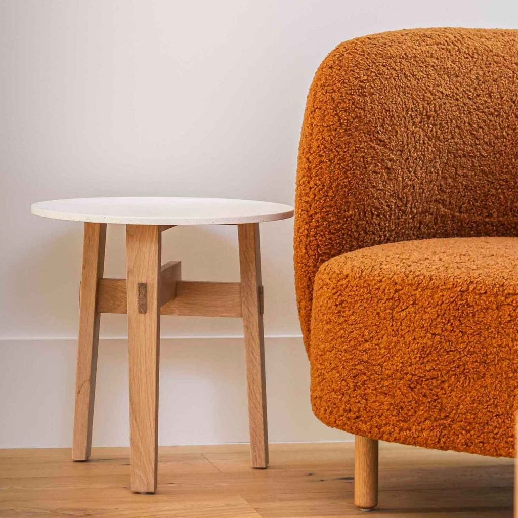 ARC PLATFORM SIDE TABLE | OAK + WHITE STONE - Green Design Gallery