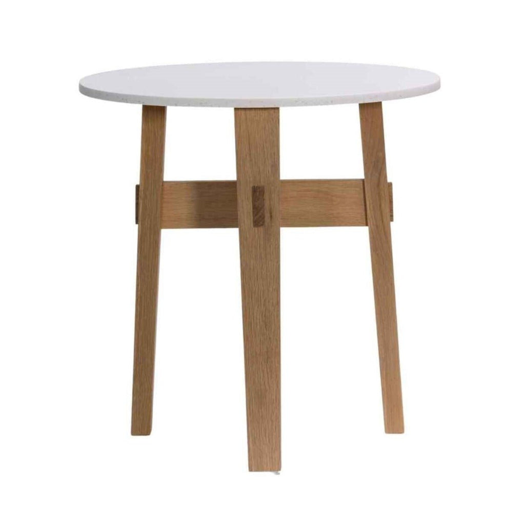 ARC PLATFORM SIDE TABLE | OAK + WHITE STONE - Green Design Gallery