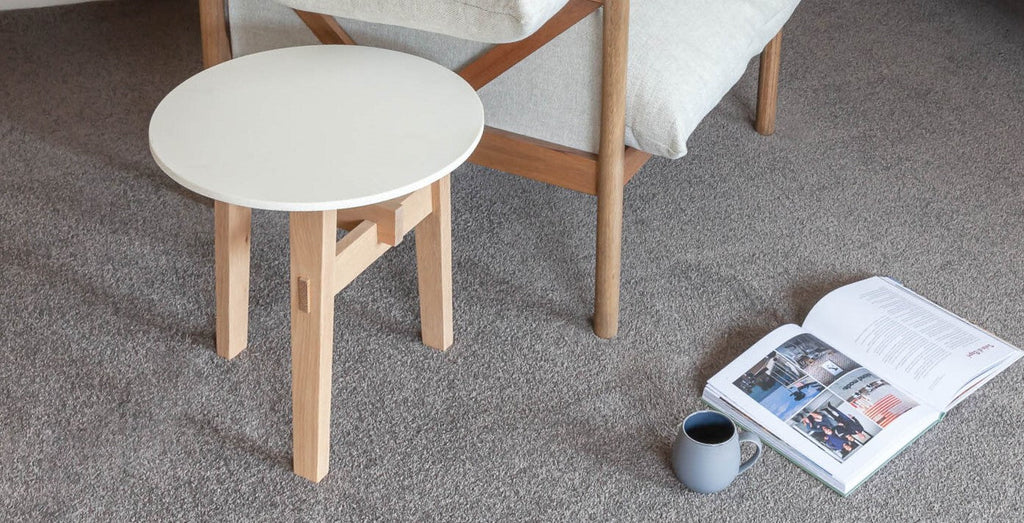 ARC PLATFORM SIDE TABLE | OAK + WHITE STONE - Green Design Gallery
