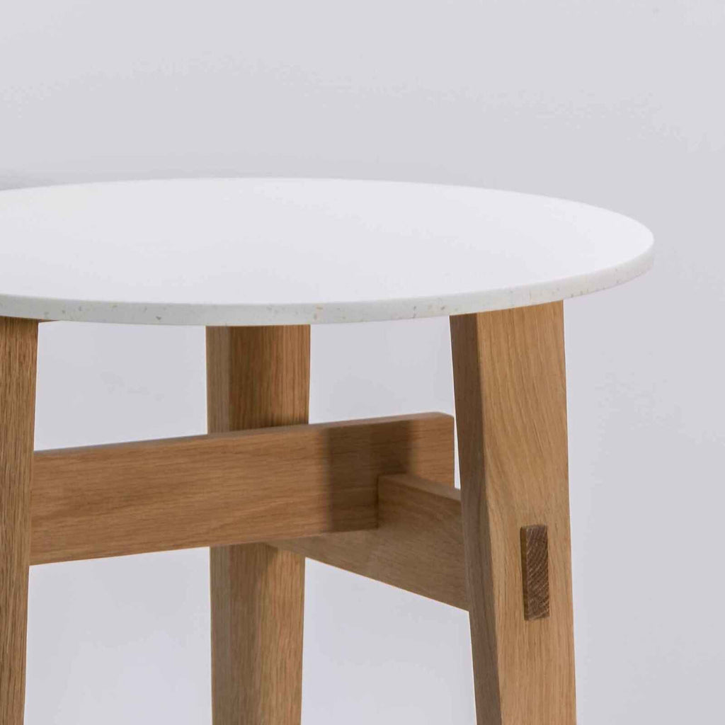 ARC PLATFORM SIDE TABLE | OAK + WHITE STONE - Green Design Gallery