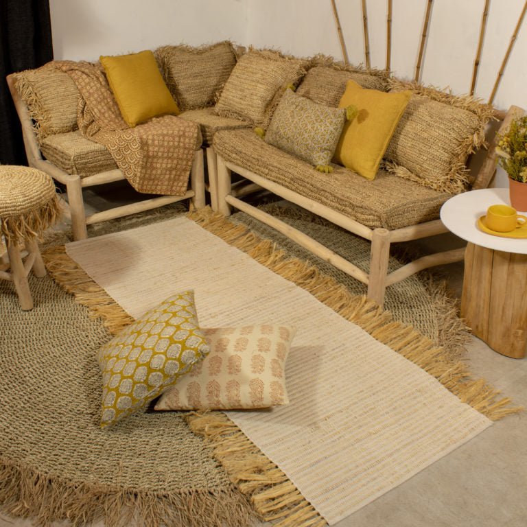 AZIZA HANDWOVEN JUTE + WOOL RUG | NATURAL | 60 x 180 CM - Green Design Gallery