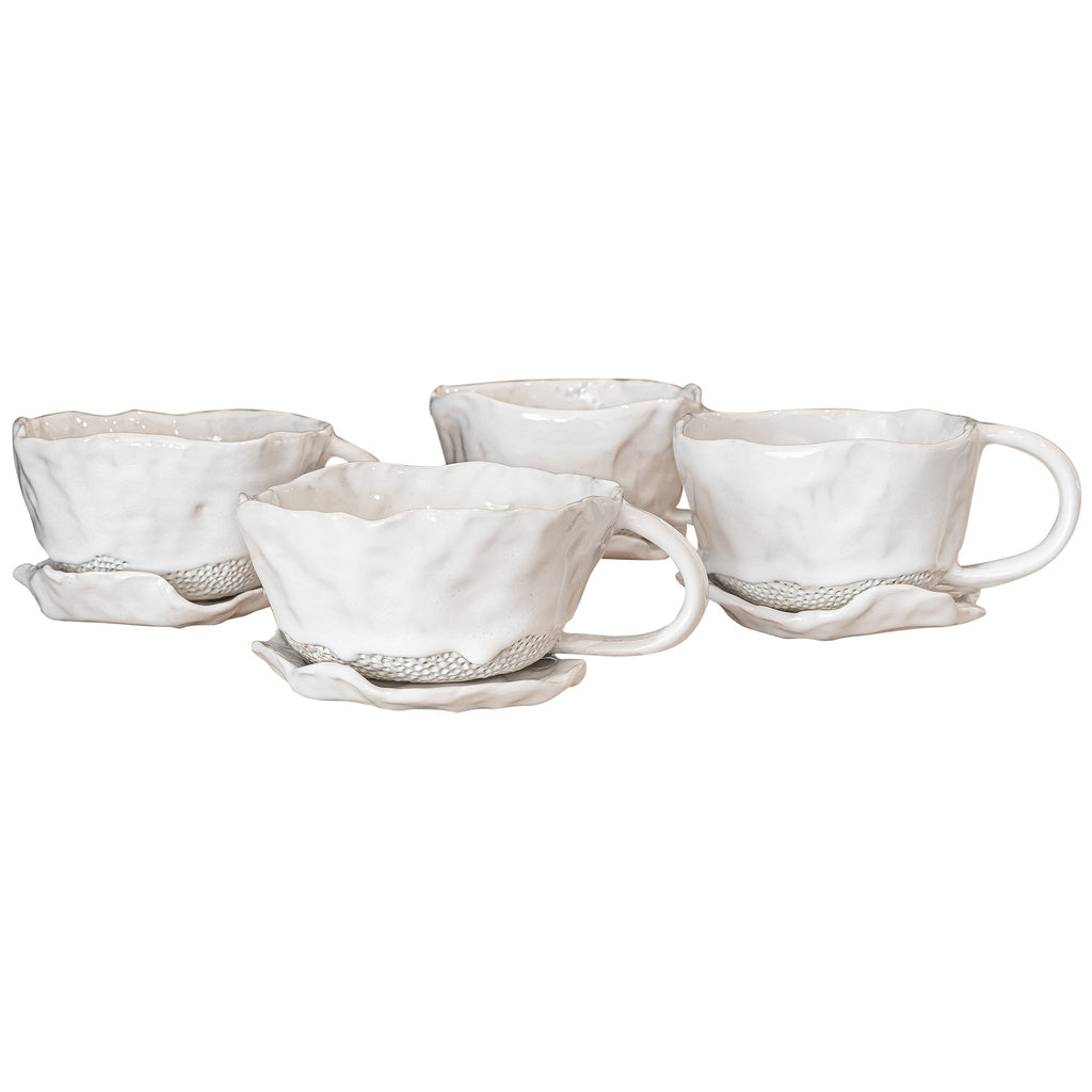 BLOOM MUG + SAUCER SET | HANDMADE CERAMIC | WHITE - Green Design Gallery