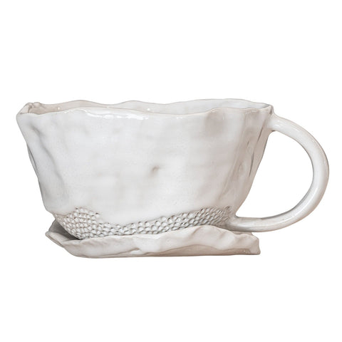 BLOOM MUG + SAUCER SET | HANDMADE CERAMIC | WHITE - Green Design Gallery
