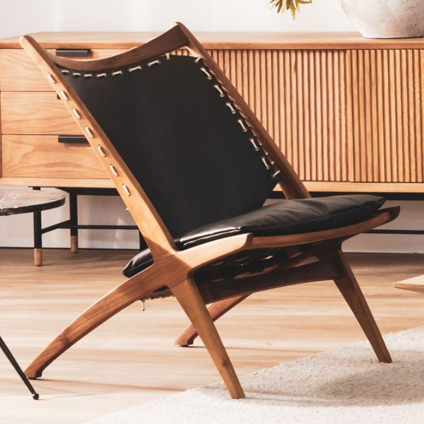 BOTTEGA LOUNGE CHAIR | BLACK LEATHER - Green Design Gallery