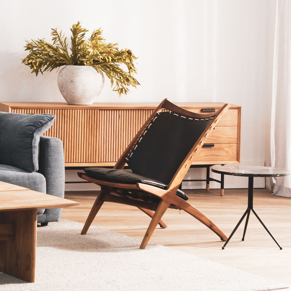 BOTTEGA LOUNGE CHAIR | BLACK LEATHER - Green Design Gallery