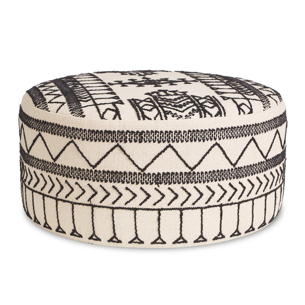 BROOKLYN ROUND OTTOMAN | BLACK+OFF WHITE - Green Design Gallery