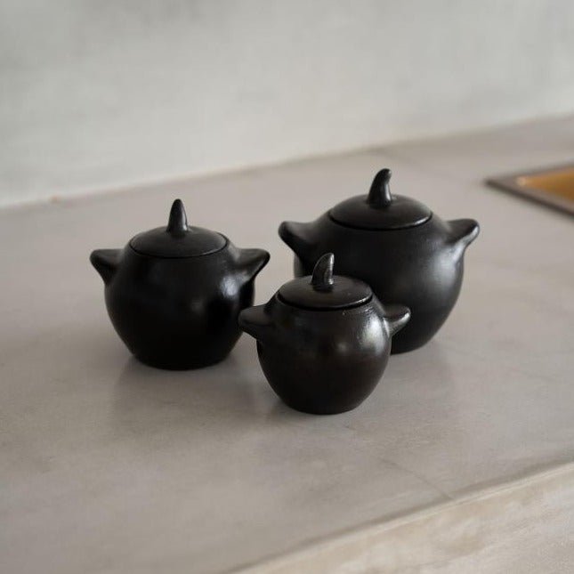 BURNED JAR WITH LID | BLACK | 3 SIZES - Green Design Gallery