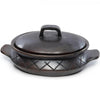 BURNED TERRACOTTA OVAL POT WITH LID + HANDLES | ENGRAVED | BLACK - Green Design Gallery