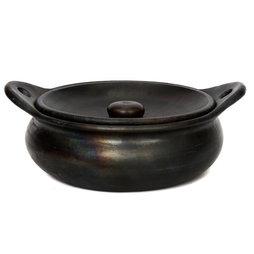 BURNED TERRACOTTA POT WITH LID + HANDLES | BLACK - Green Design Gallery