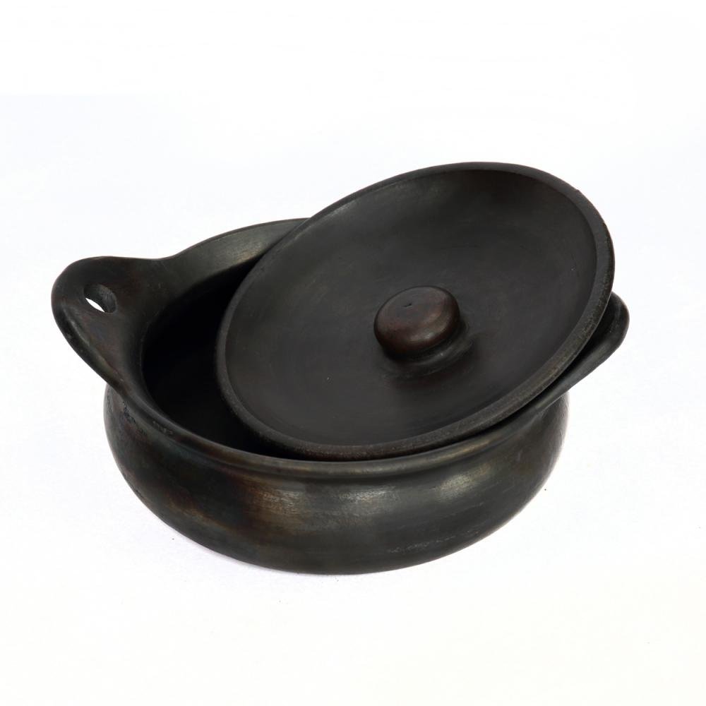 BURNED TERRACOTTA POT WITH LID + HANDLES | BLACK - Green Design Gallery