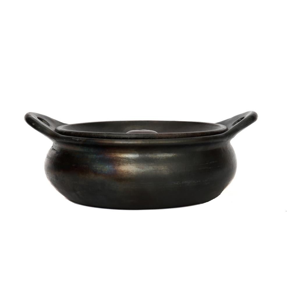 BURNED TERRACOTTA POT WITH LID + HANDLES | BLACK - Green Design Gallery