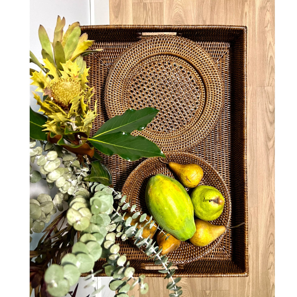 BUTLER TRAY | RATTAN | ANTIQUE BROWN - Green Design Gallery
