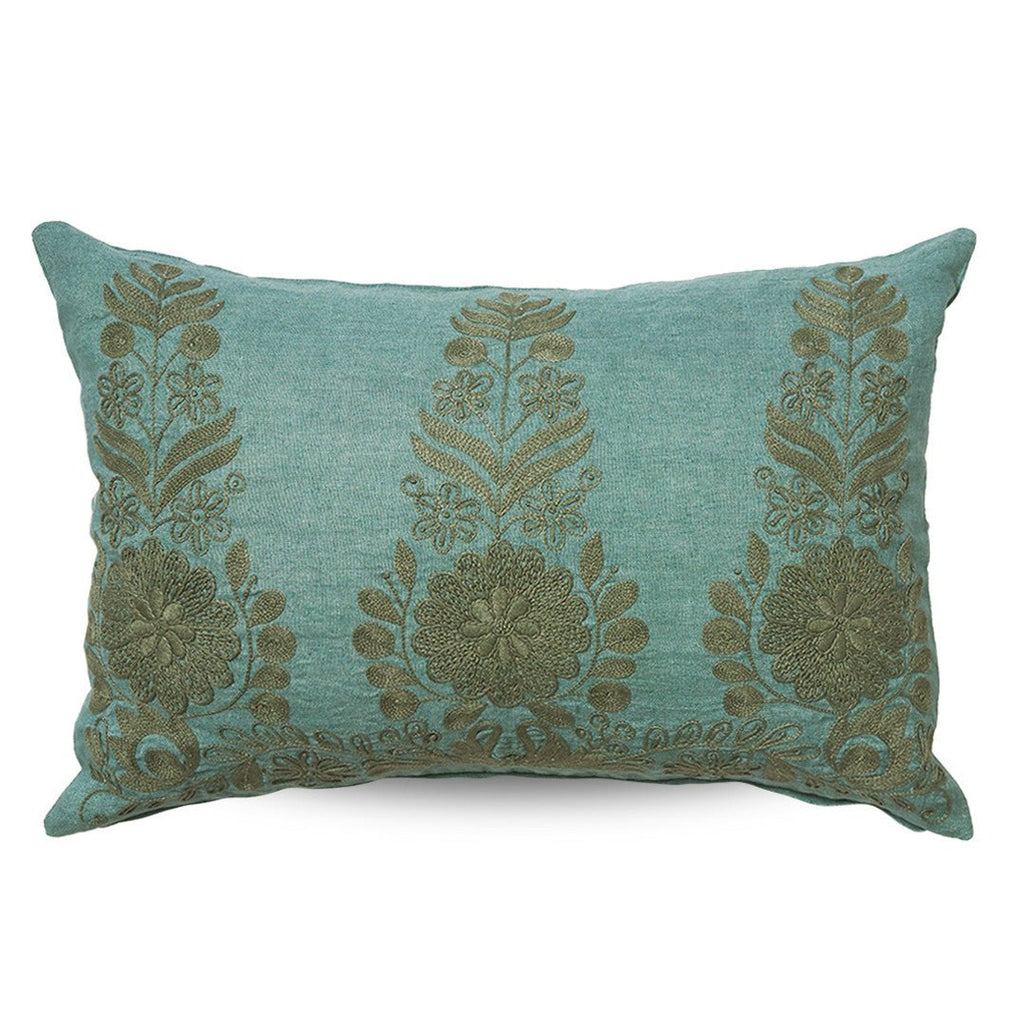 CAMPANIA GIARDINO LINEN CUSHION COVER | EMBROIDERED | 40 X 60 CM - Green Design Gallery