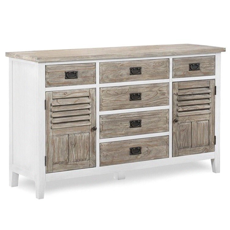 CATANIA 6-DRAWER DRESSER WITH SHUTTERS / WEATHERED PINE + WHITE - Green Design Gallery