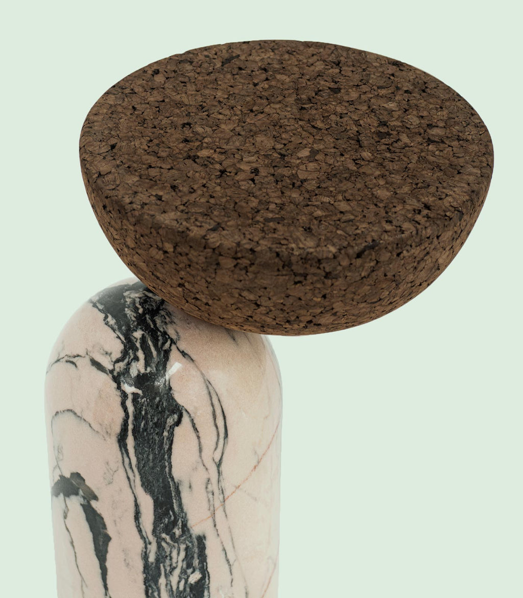 CELESTE SIDE TABLE | MARBLE BASE +DARK CORK TOP - Green Design Gallery