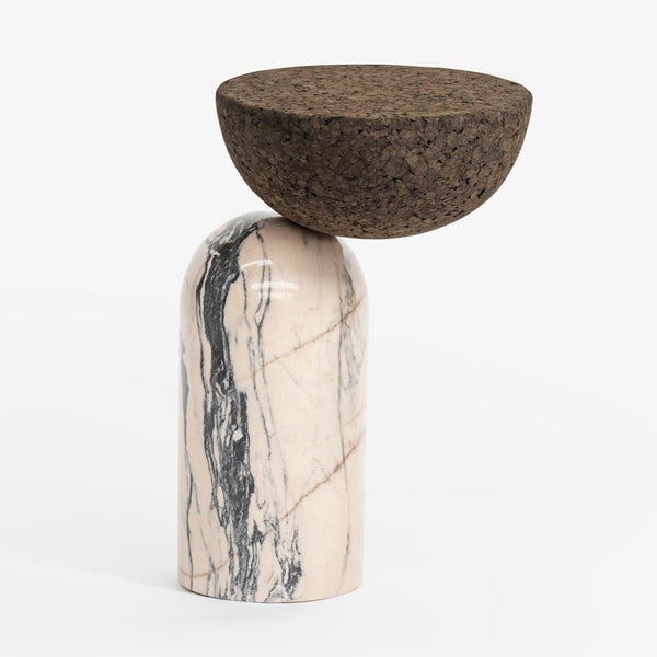 CELESTE SIDE TABLE | MARBLE BASE +DARK CORK TOP - Green Design Gallery