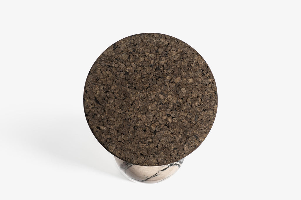 CELESTE SIDE TABLE | MARBLE BASE +DARK CORK TOP - Green Design Gallery