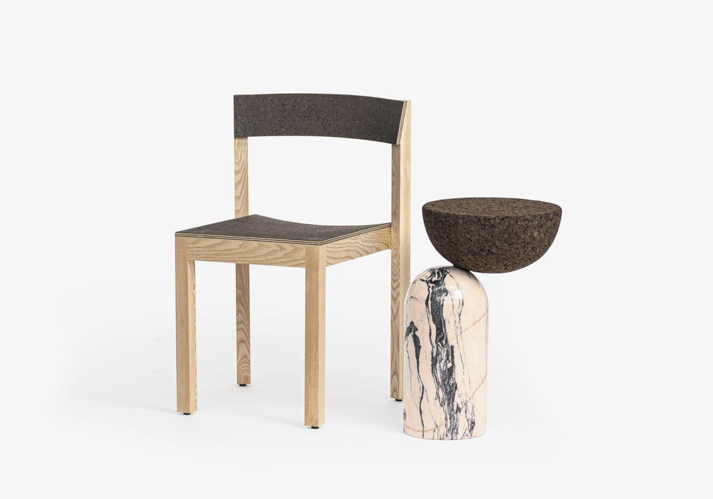 CELESTE SIDE TABLE | MARBLE BASE +DARK CORK TOP - Green Design Gallery