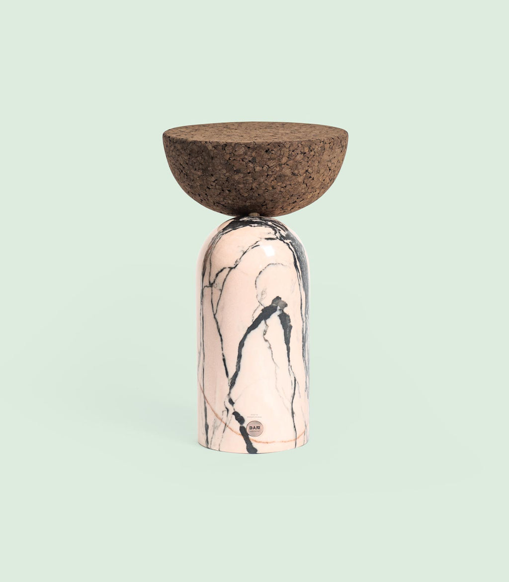 CELESTE SIDE TABLE | MARBLE BASE +DARK CORK TOP - Green Design Gallery