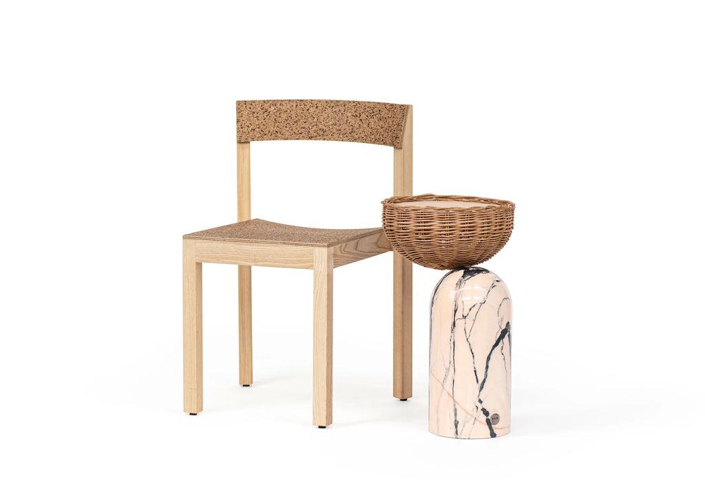 CELESTE SIDE TABLE | MARBLE BASE +WICKER BASKET - Green Design Gallery