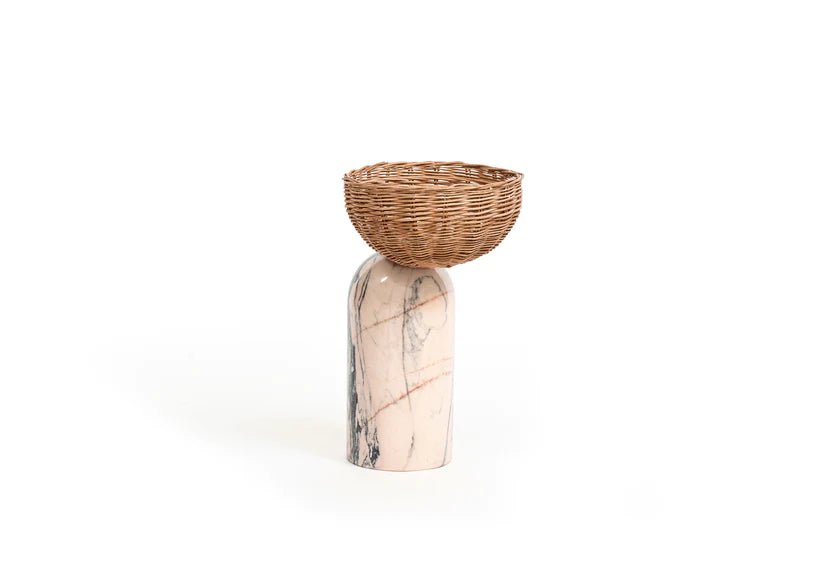 CELESTE SIDE TABLE | MARBLE BASE +WICKER BASKET - Green Design Gallery