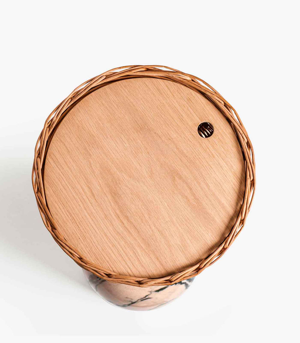 CELESTE SIDE TABLE | MARBLE BASE +WICKER BASKET - Green Design Gallery