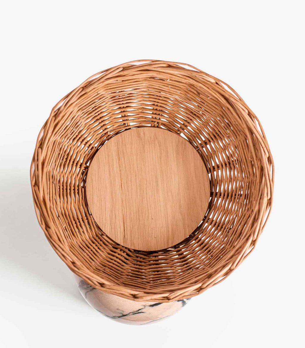 CELESTE SIDE TABLE | MARBLE BASE +WICKER BASKET - Green Design Gallery