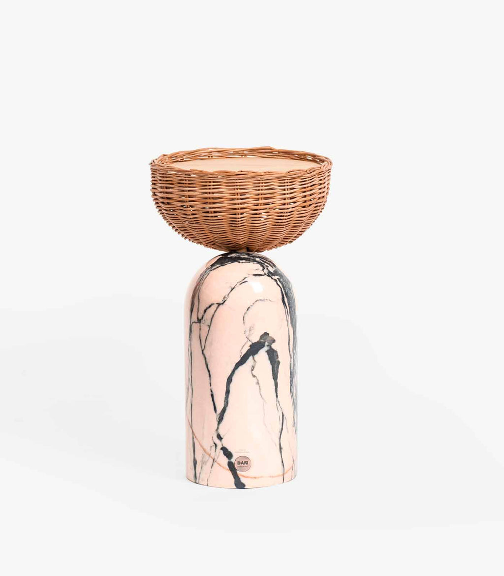 CELESTE SIDE TABLE | MARBLE BASE +WICKER BASKET - Green Design Gallery