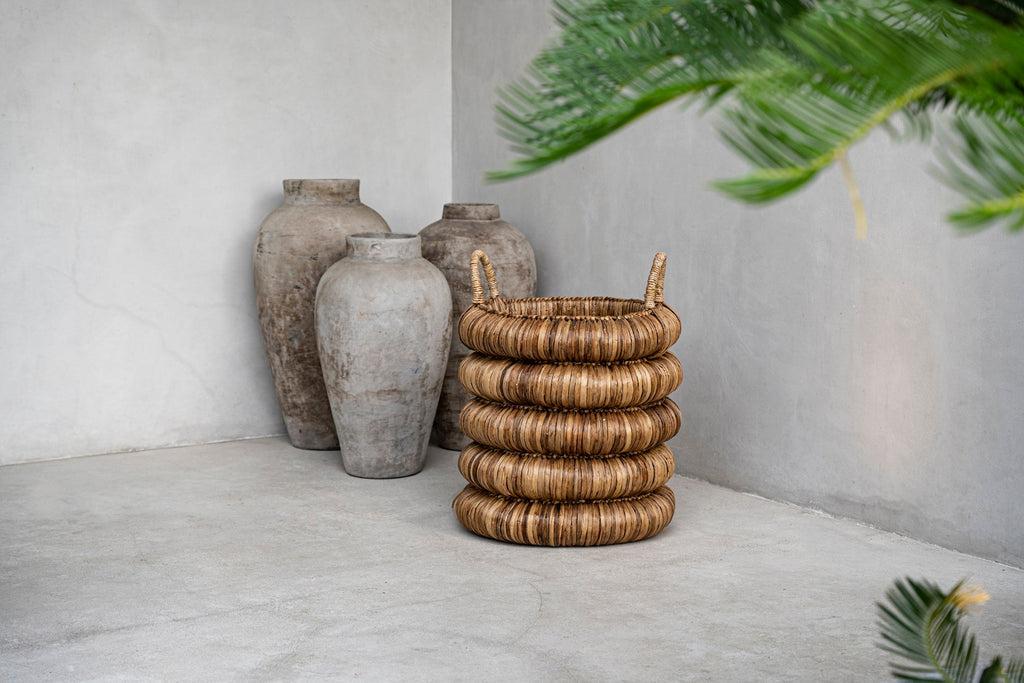 CHUNKY BASKET WITH HANDLES | WATER HYACINTH | LARGE - Green Design Gallery