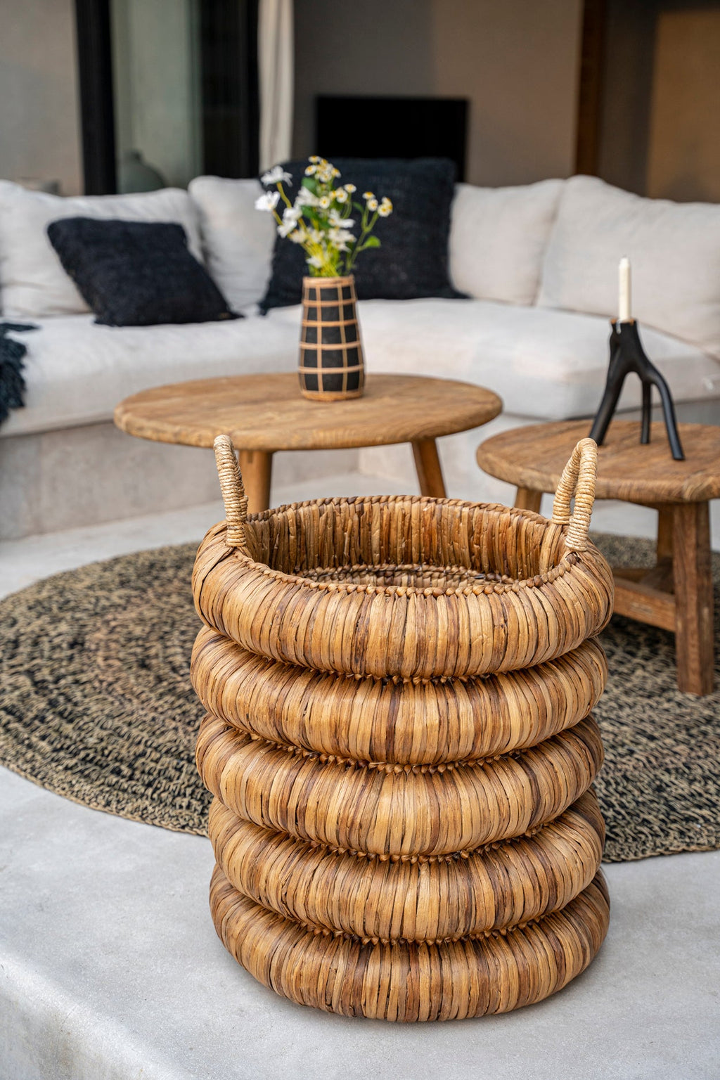 CHUNKY BASKET WITH HANDLES | WATER HYACINTH | LARGE - Green Design Gallery