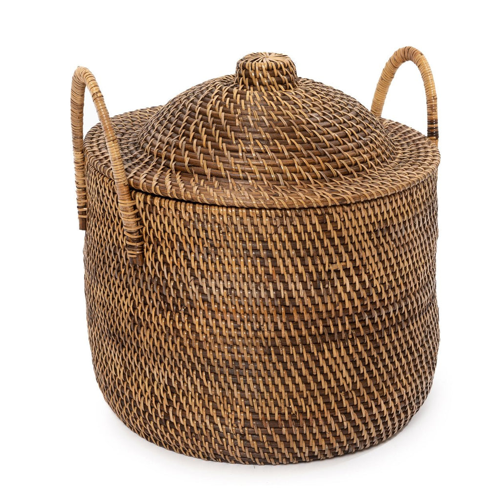 COLONIAL BASKET WITH LID +HANDLES | RATTAN - Green Design Gallery