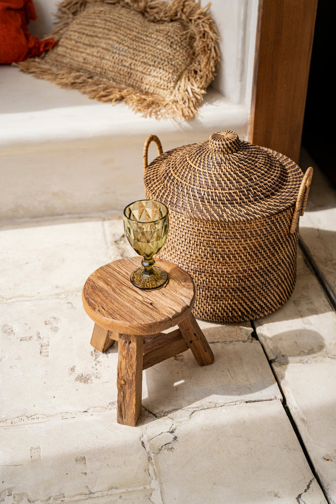 COLONIAL BASKET WITH LID +HANDLES | RATTAN - Green Design Gallery