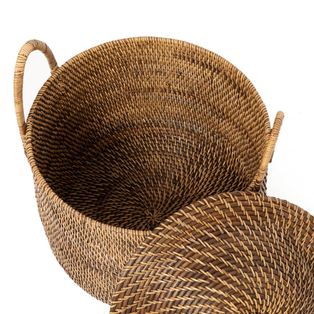 COLONIAL STORAGE BASKET WITH LID | RATTAN | 2 SIZES - Green Design Gallery