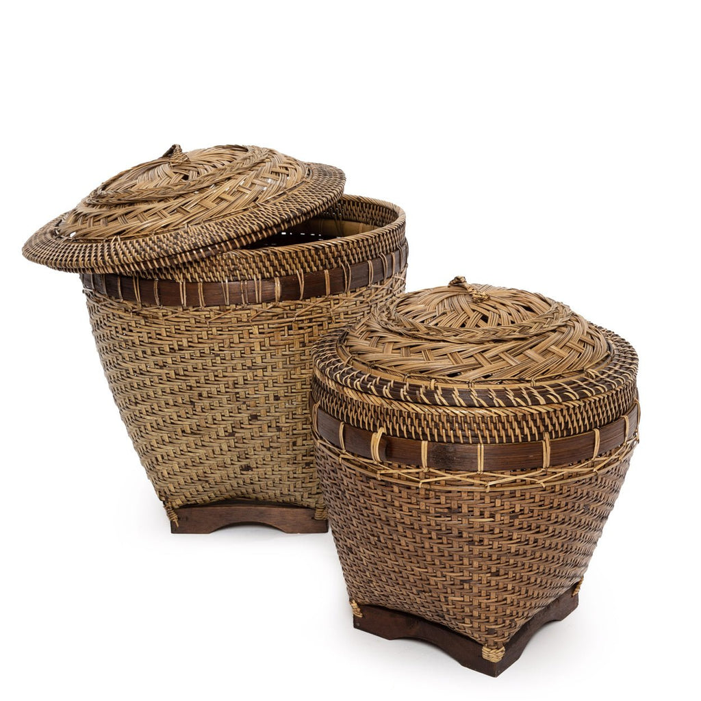 COLONIAL STORAGE BASKET WITH LID | RATTAN | 2 SIZES - Green Design Gallery