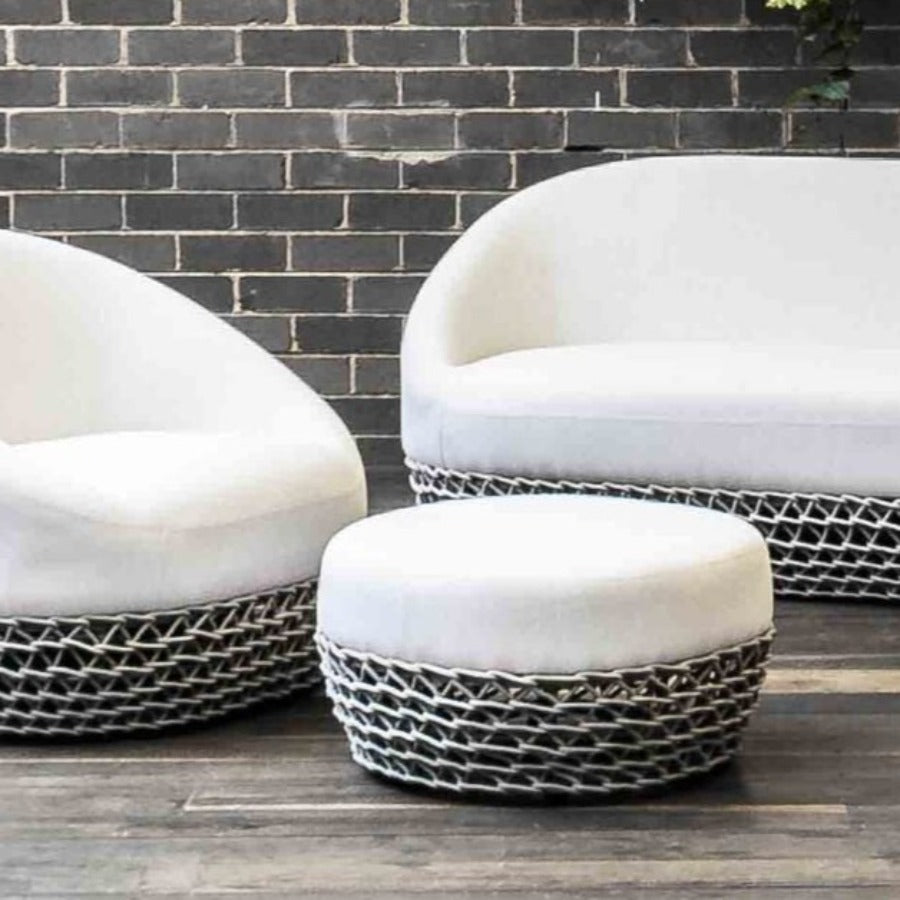 CONTOUR OTTOMAN | WHITE + NATURAL | IN-OUTDOORS - Green Design Gallery