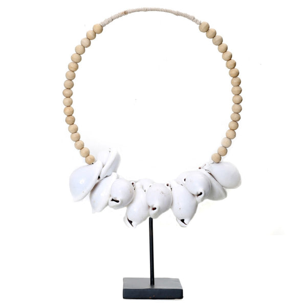COWRIE SHELL NECKLACE ON STAND / NATURAL - Green Design Gallery
