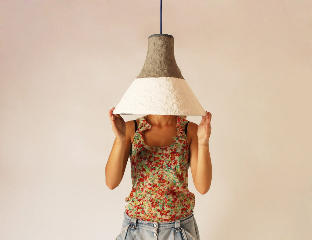 CYPISEK PAPIER MACHÉ PENDANT LAMP | WHITE & GREY | 2 SIZES - Green Design Gallery