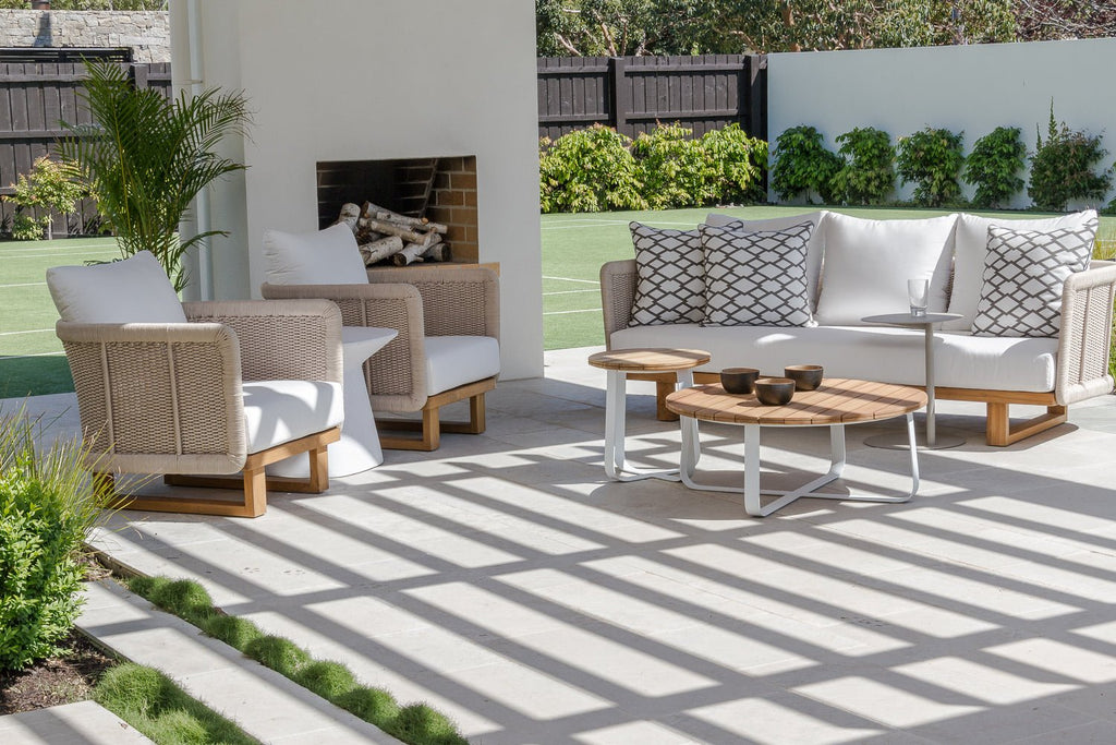 DENA SIDE TABLE / WHITE-NATURAL (INDOOR-OUTDOOR) - Green Design Gallery