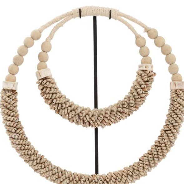 DOUBLE SHELL NECKLACE ON STAND | NATURAL - Green Design Gallery