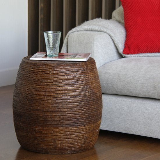 DRUM RATTAN STOOL + SIDE TABLE / 3 COLORS - Green Design Gallery