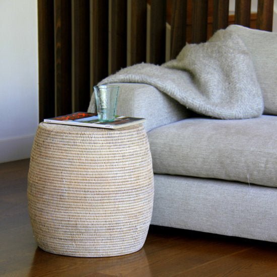 DRUM RATTAN STOOL + SIDE TABLE / 3 COLORS - Green Design Gallery