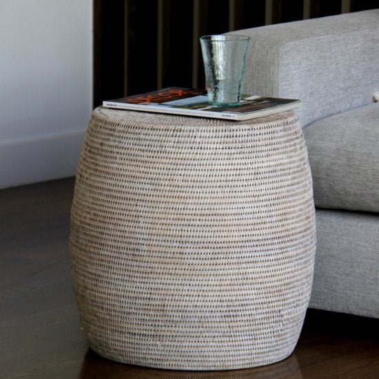 DRUM RATTAN STOOL + SIDE TABLE / 3 COLORS - Green Design Gallery
