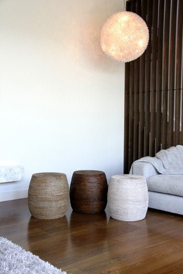 DRUM RATTAN STOOL + SIDE TABLE / 3 COLORS - Green Design Gallery