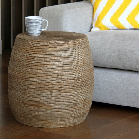 DRUM RATTAN STOOL + SIDE TABLE / 3 COLORS - Green Design Gallery